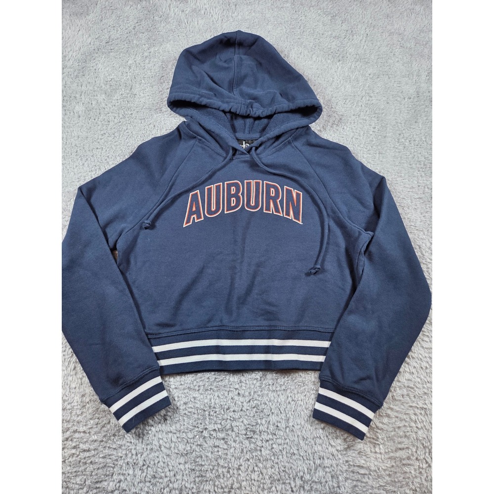 Boxercraft Auburn Hoodie S Navy Blue Women Cropped Varsity Striped Sweatshirt